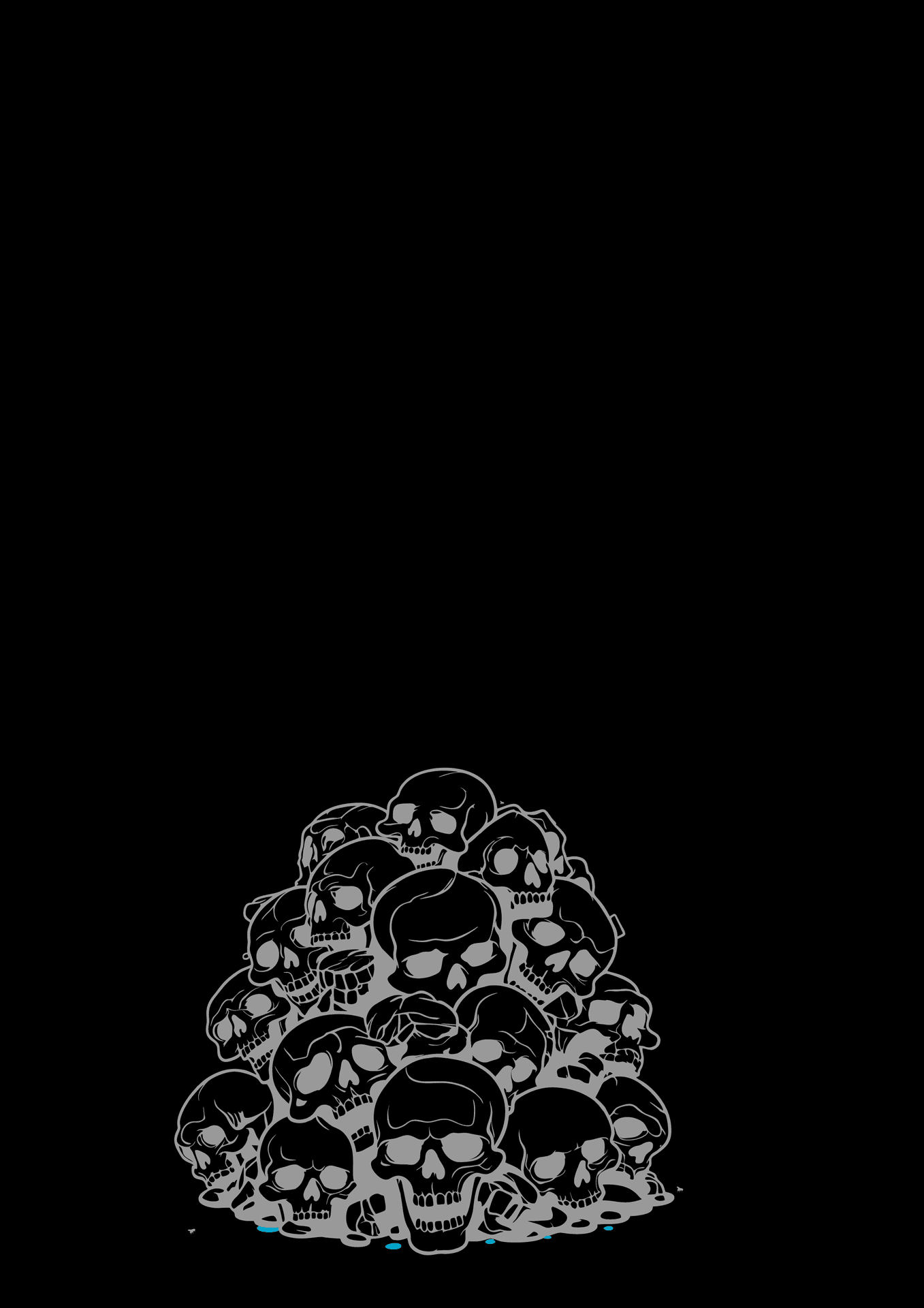 Illustration of a pile of skulls with a black background.