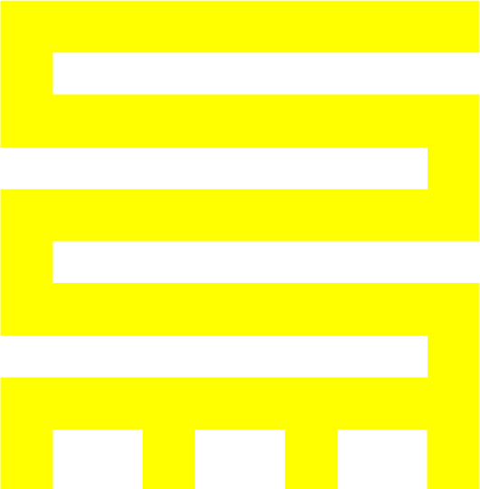 Abstract geometric pattern with dark gray horizontal lines on a bright yellow background.