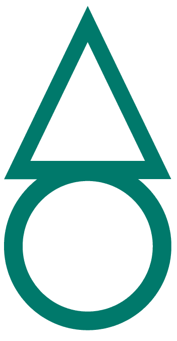 Abstract design of a green triangle intersecting a circle.